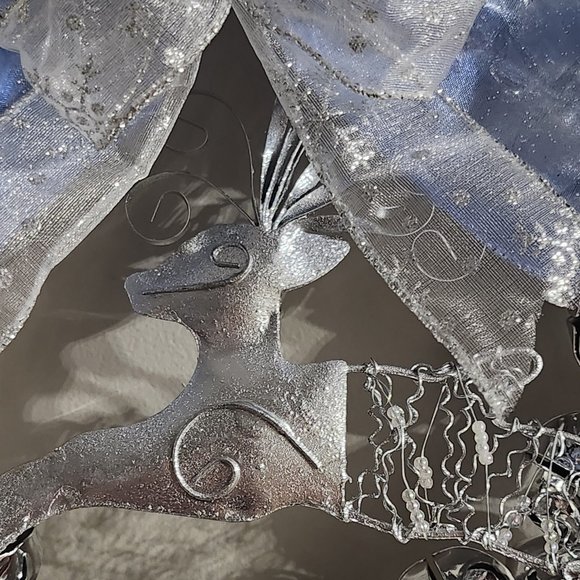 Huntington 9" Silver Jingle Bell With Silver Reindeer and Silver and Blue Bow Li - Picture 4 of 10